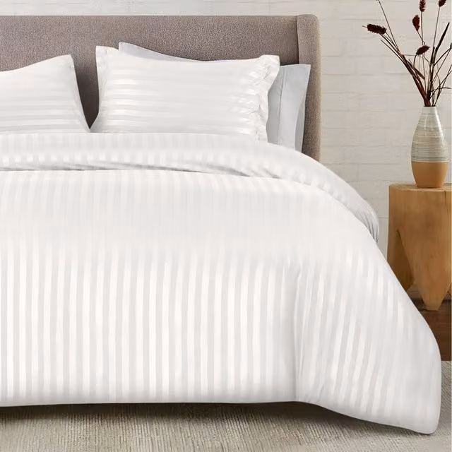 Cotton Passion White Striped Microfibre Duvet Cover and Pillowcase Set, W/D/H: 200 x 200 cm and 50 x 75 cm