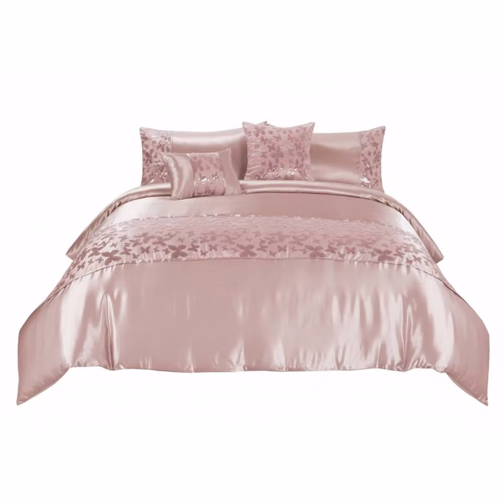 Snug City Pink Floral Embroidery Duvet Cover and Pillowcase Set, Super King, W: 200 cm x D: 200 cm – 3