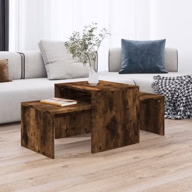 Berkfield Home Smoked Oak Coffee Table Set in Brown, W/D/H: 100 x 48 x 40 cm – 1