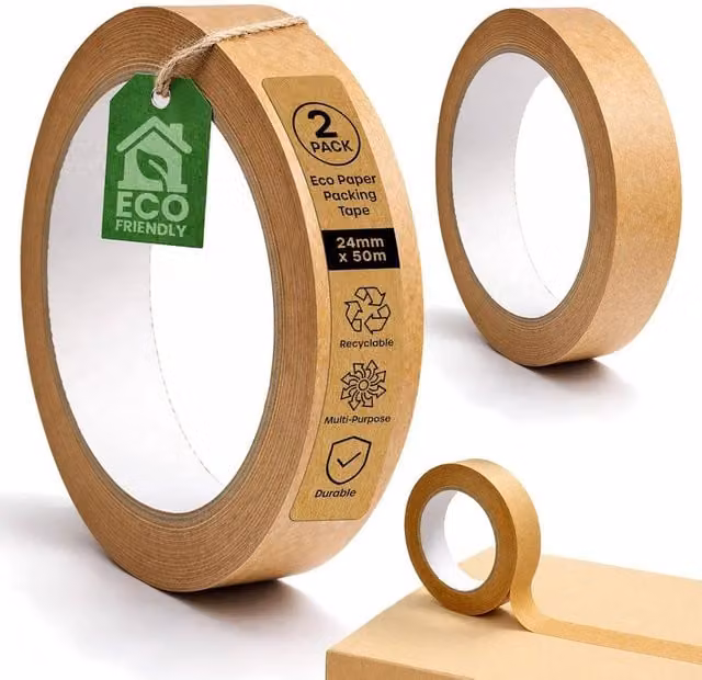 Volila 2 Pack Brown Kraft Paper Packing Tape Rolls, 24mm Width