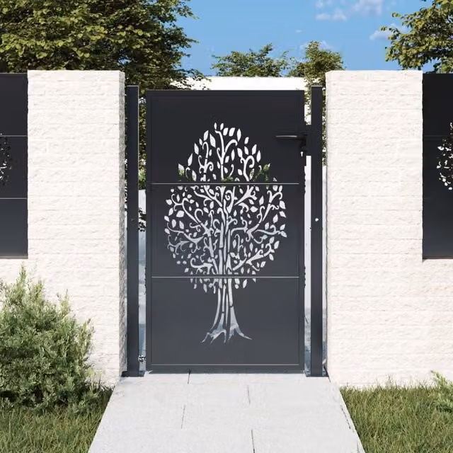 Berkfield Anthracite Steel Garden Gate with Tree Design, W: 105 cm, H: 155 cm