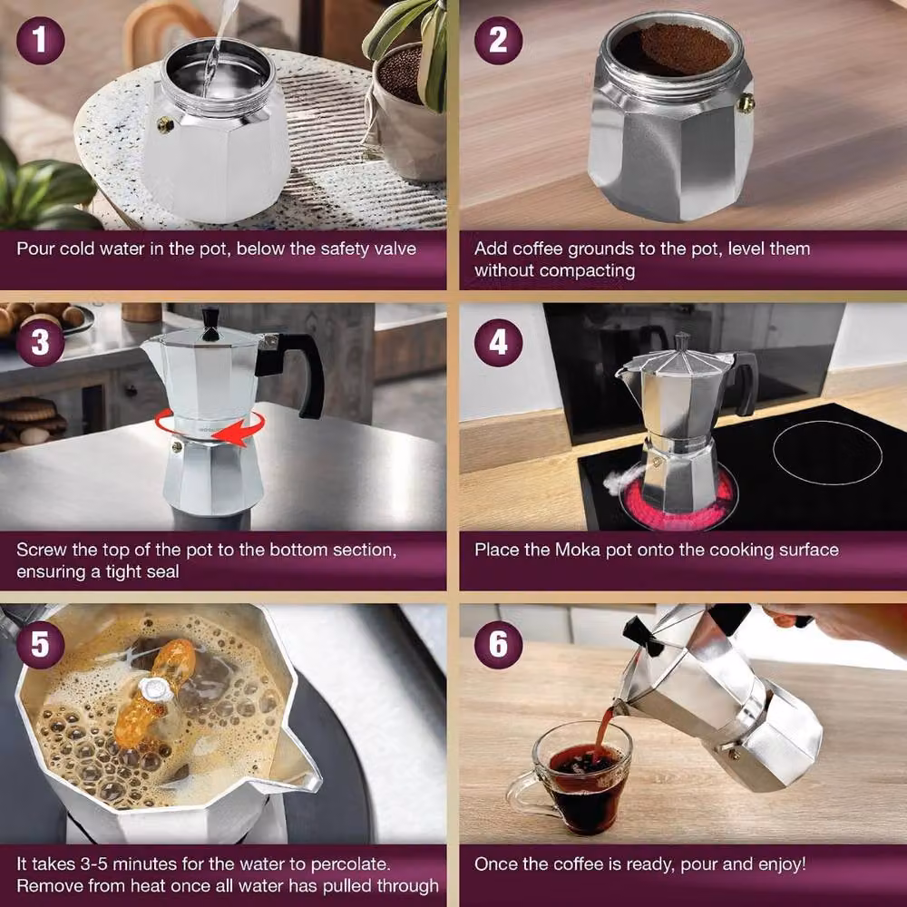 Andrew James Stove Top Moka Pot in Silver – 6