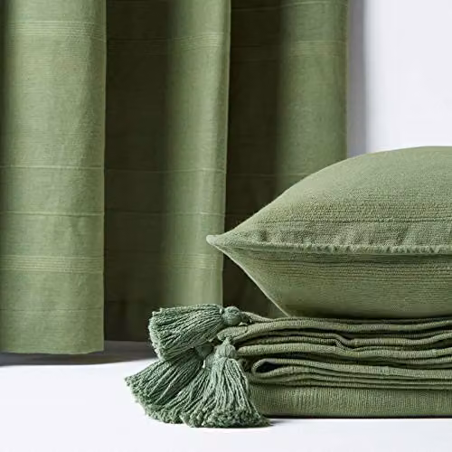 Homescapes Rajput Ribbed Cotton Throw in Dark Olive Green, W/D/H: 152.4 x 203.2 cm – 4