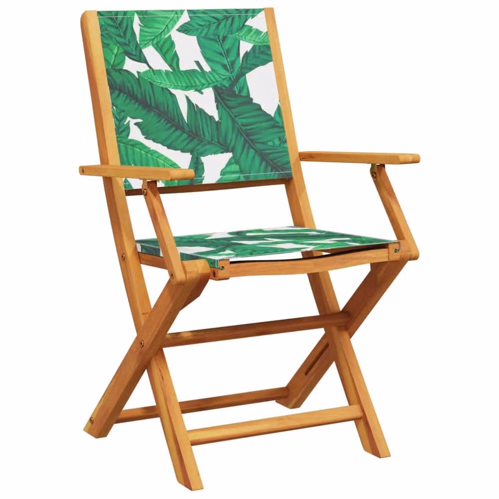 Berkfield Home Set of 6 Folding Garden Chairs in Green Fabric and Acacia Wood – 3