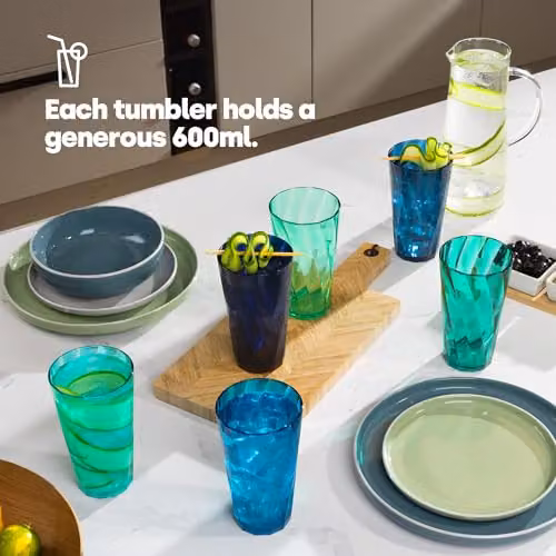 LIVIVO Set of 6 Plastic Tumblers, 600ml, Petrol/Turquoise, Stackable and Dishwasher Safe – 6