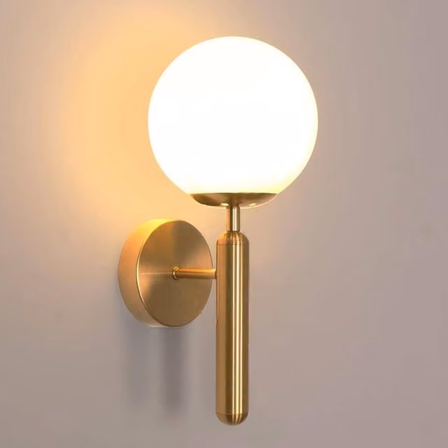 COMELY Modern LED Wall Mounted Indoor Light with Gold Brass Metal and White Glass Sphere Shade, E27