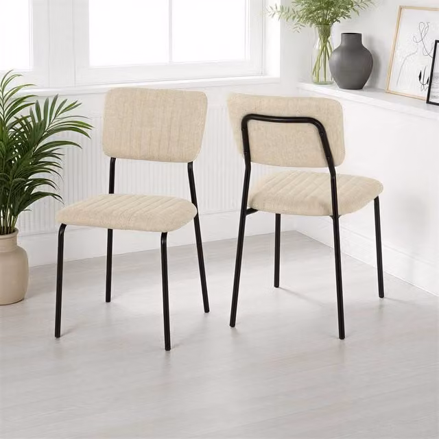 Seconique Sheldon Dining Chair Set of 4 in Beige Fabric with Black Metal Frame – 1