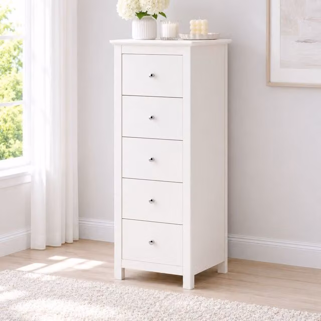 Core Products Modern White Lacquered Metal Narrow Chest of Drawers