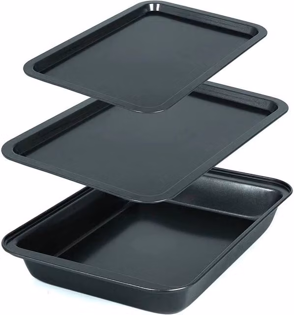 Nestlune 3 Piece Non Stick Rectangular Baking and Roasting Pan Set in Black, W/D/H: 100 x 60 x 6 cm – 1