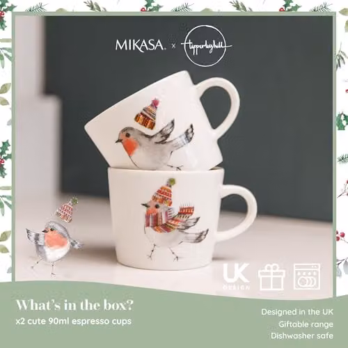 Mikasa TipperleyHill Floral Bone China Espresso Cup Set of 2, 90ml, White – 2