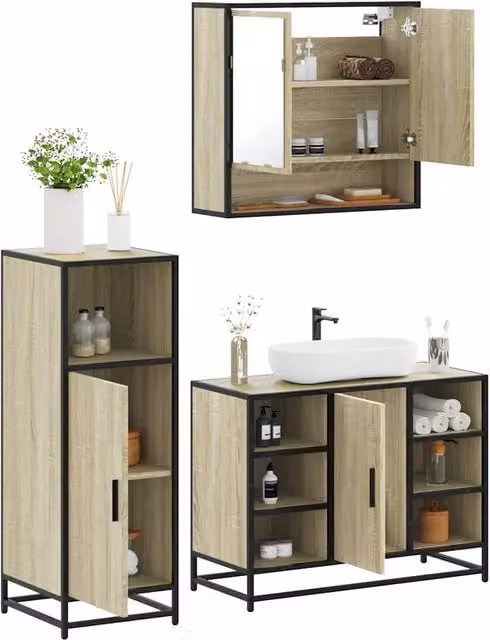 Berkfield Home 3 Piece Industrial Bathroom Furniture Set in Brown Sonoma Oak