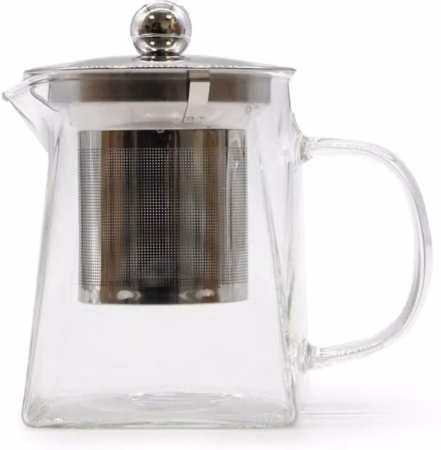 KDMD Elegant Tower Glass Infuser Teapot with Stainless Steel Infuser, Transparent, 350ml – 1