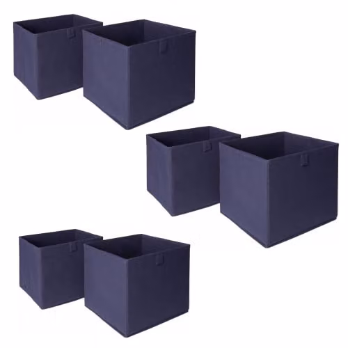 OHS Set of 6 Fabric Collapsible Storage Boxes in Blue, W/D/H: 27.0 x 27.0 x 27.0 cm – 1