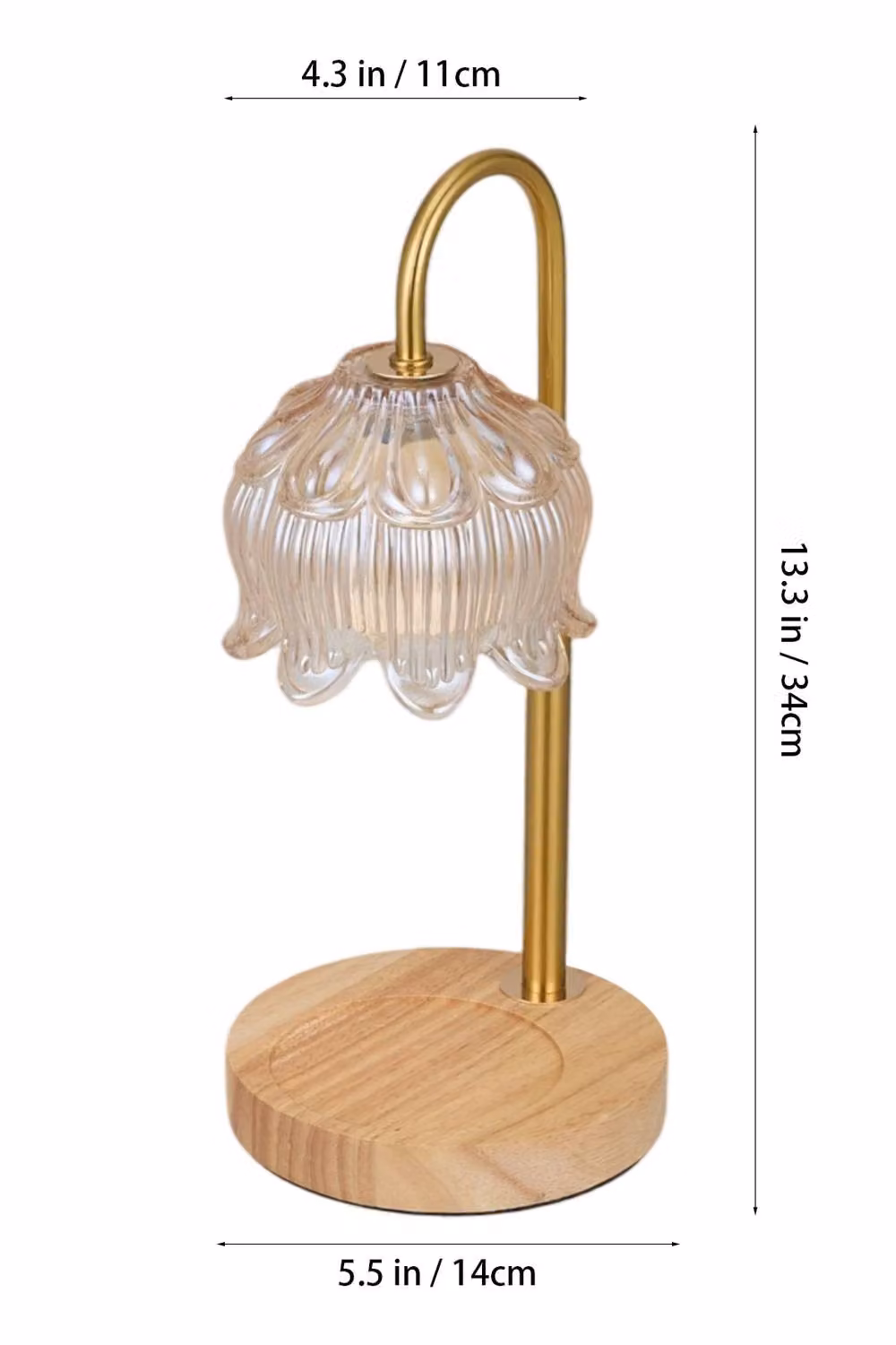 Living and Home Dimmable Tabletop Candle Warmer Lamp in Transparent Glass and Wood – 4