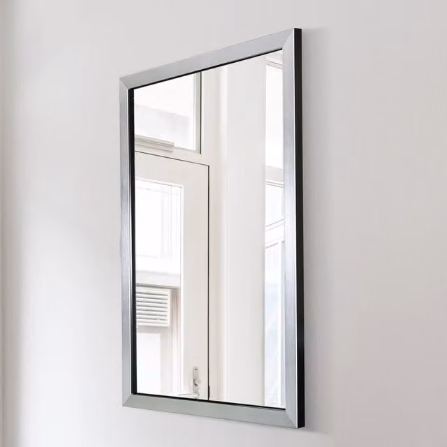 MirrorOutlet Mackenzie Modern Rectangular Wall Mirror, Silver, W: 82 cm, H: 57 cm