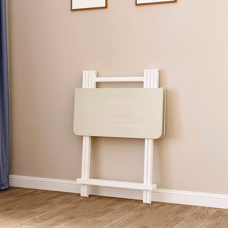 KORVIXA White Wooden Folding Small Dining Table and Coffee Table, W/D/H: 60 x 60 x 60 cm