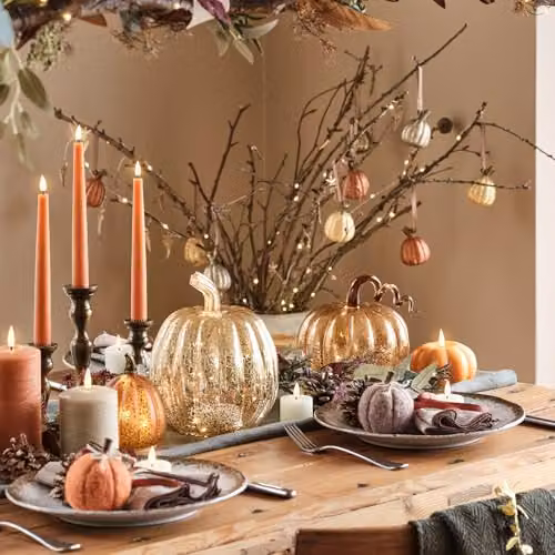 Lights4fun Gold Mottled Glass Pumpkin Battery Operated LED Autumn and Halloween Tabletop Decoration, Height: 21 cm – 6