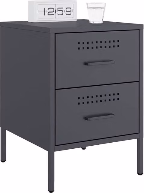 Berkfield Home Durable Metal Bedside Cabinets, 2 Pack, Anthracite, W/D/H: 36 x 39 x 50.5 cm