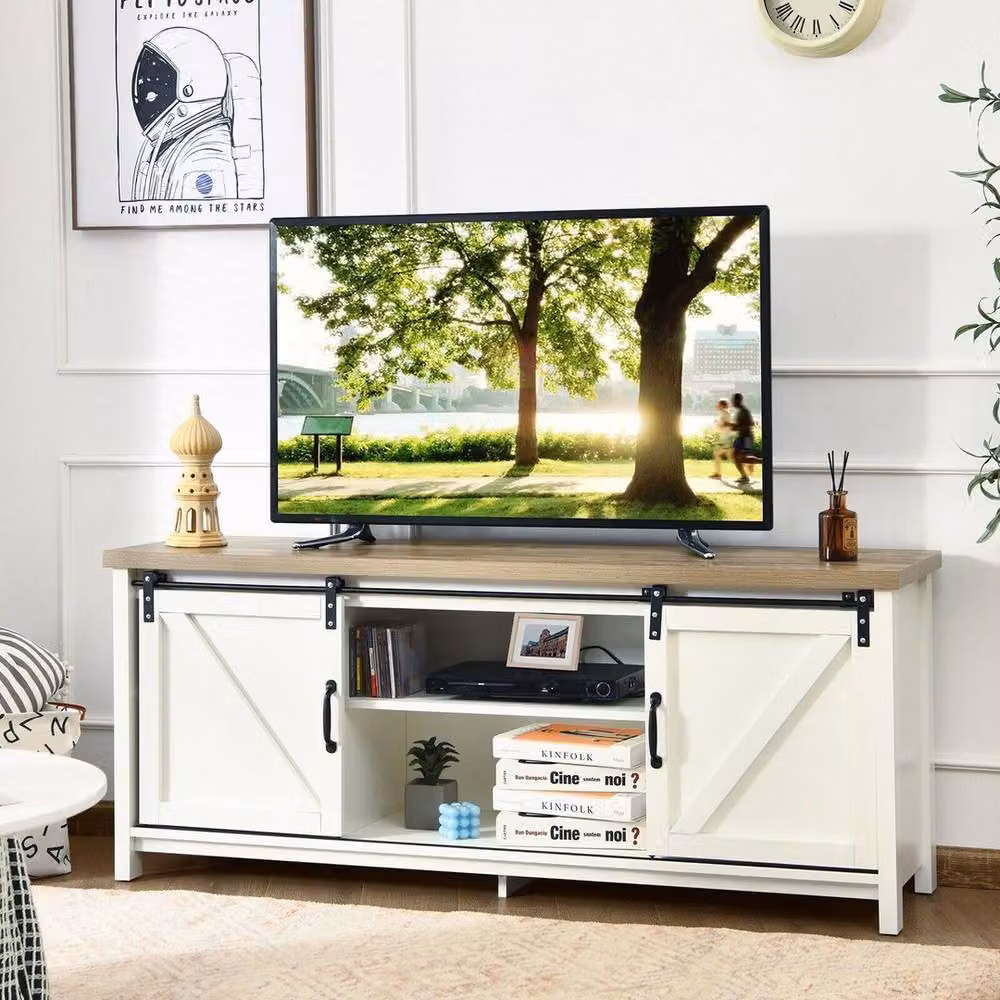KORVIXA White Wooden Media Storage Shelves Organizer Stand W/D/H: 100 x 100 x 100 cm – 3