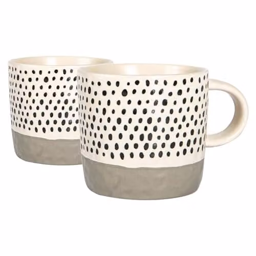 Nicola Spring Grey Dotted Stoneware Coffee Mug Set, 385ml, Pack of 2