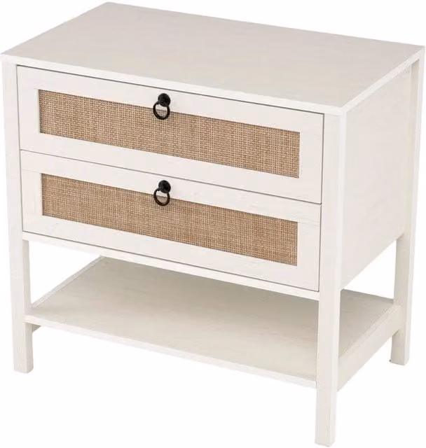 FORGEVIO Wide Bedside Cabinet with Rattan Front Storage in White
