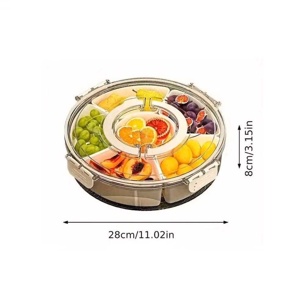 Havendro Round Divided Serving Tray with Airtight Lid and Compartments, Multicolour Transparent – 2