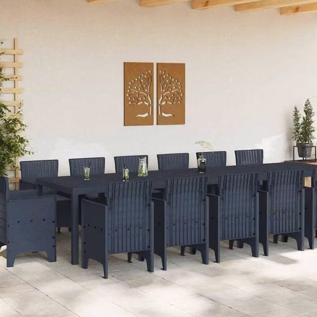 Berkfield Home Modern 15 Piece Anthracite Poly Rattan Garden Dining Set with Cushions in Dark Grey