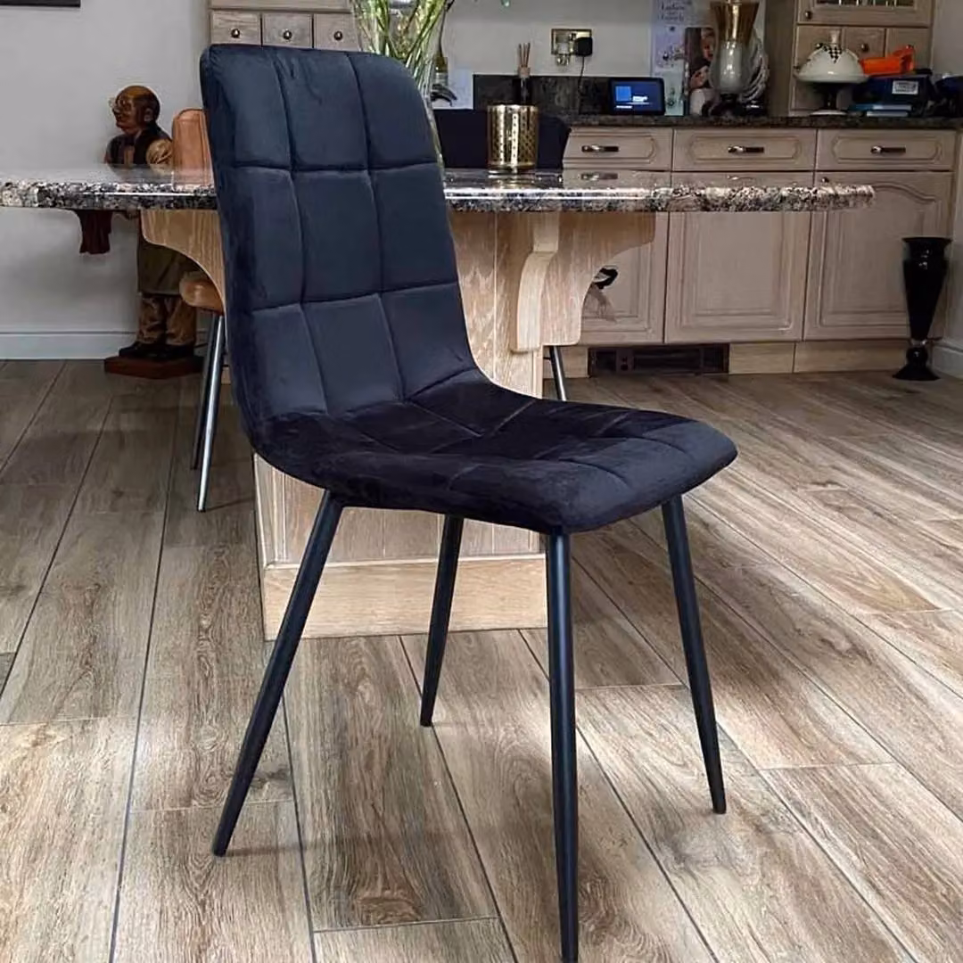 M S L Black Velvet Fabric Dining Chair with Metal Legs, W: 44 cm, D: 52 cm, H: 86 cm – 5