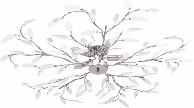 Berkfield Home Modern Ceiling Lamp with White Acrylic Crystal Leaf Arms for 5 x E14 Bulbs