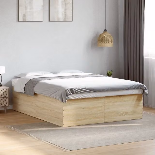 Berkfield Home Sonoma Oak King Size Bed Frame in Brown, W/D/H: 150 x 200 cm