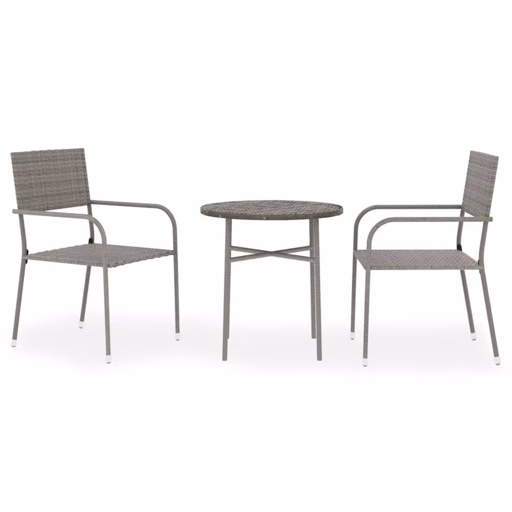 Berkfield Home Elegant 3 Piece Grey Poly Rattan Garden Dining Set – 2