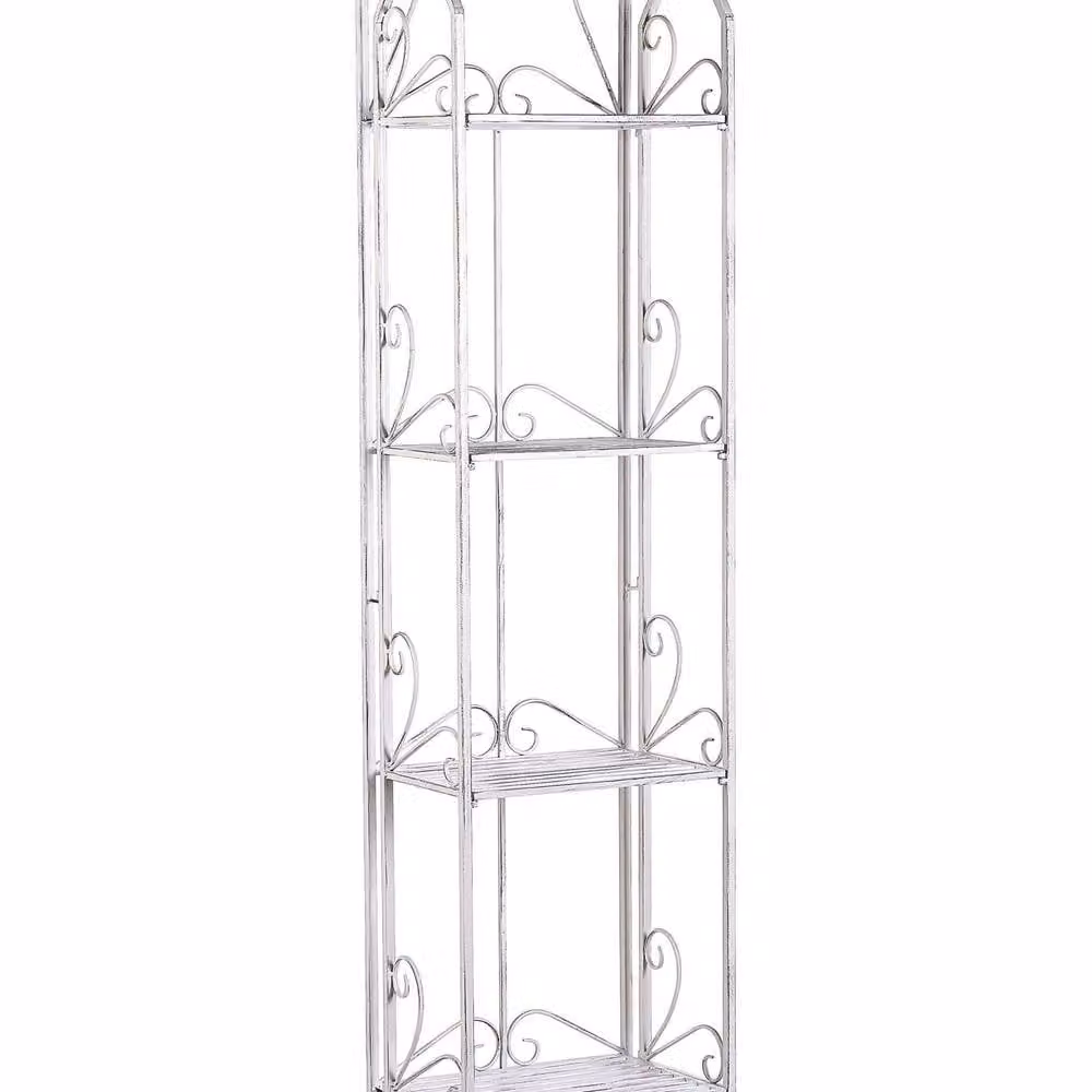 Wyld and Coco White Metal 4-Tier Free-Standing Vintage Style Bath Shelf, H 166 cm x W 40 cm x D 27 cm – 2