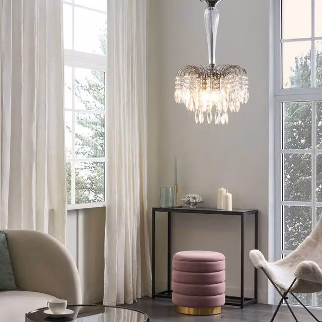 Wyld and Coco Silver Glass Crystal 3-Light Vintage Chandelier
