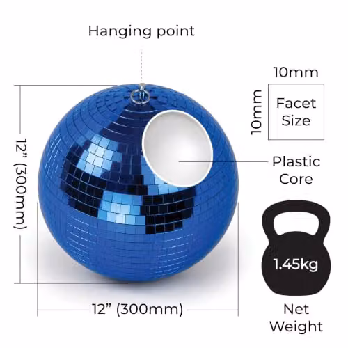 FX Lab Blue Glass Mirror Disco Ball, Diameter: 30.48 cm – 2