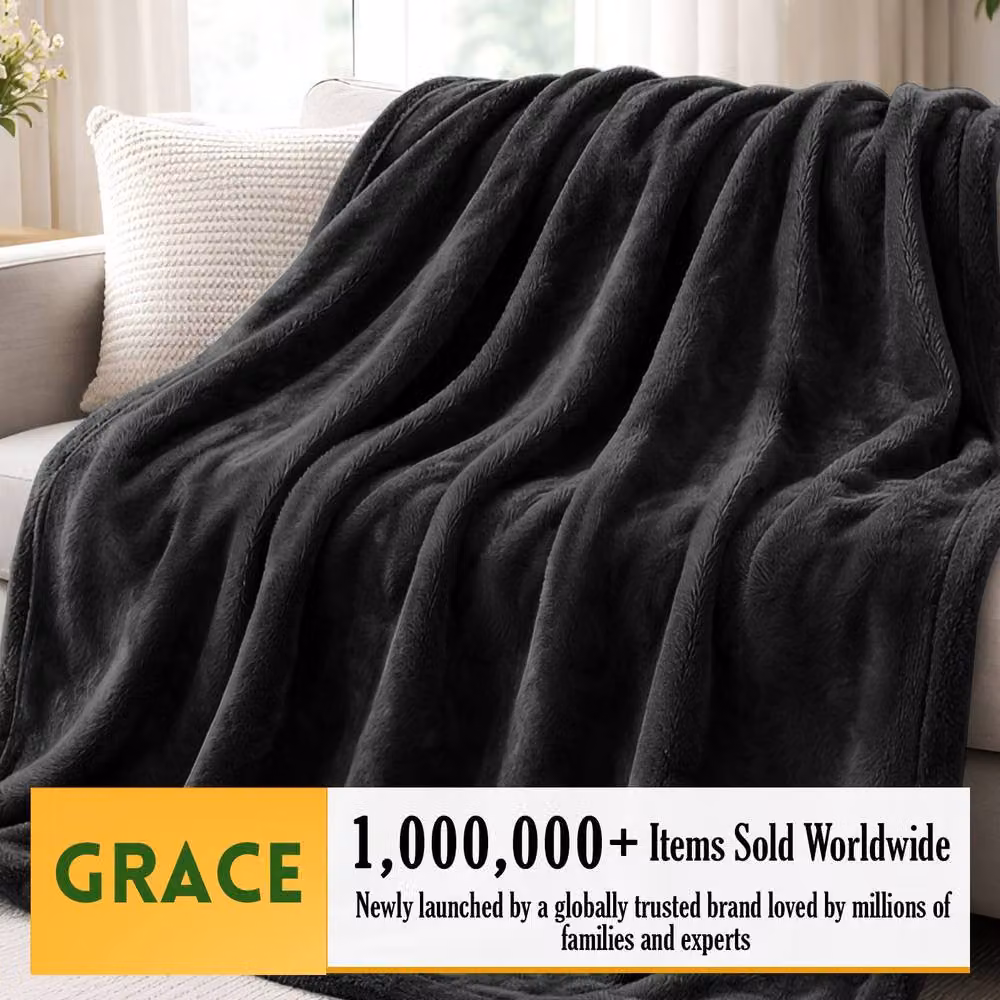 Grace Super Soft Flannel Fleece Throw Blanket in Black, W/D/H: 130 x 150 cm – 2