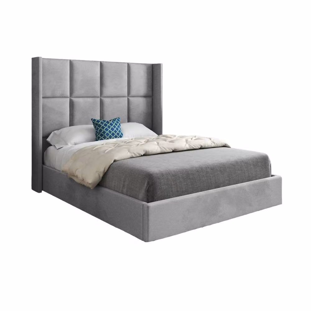 Casani Yaverland Double Upholstered Velvet Designer Bed Frame in Grey, W/D/H: 140 x 200 x 137 cm – 3