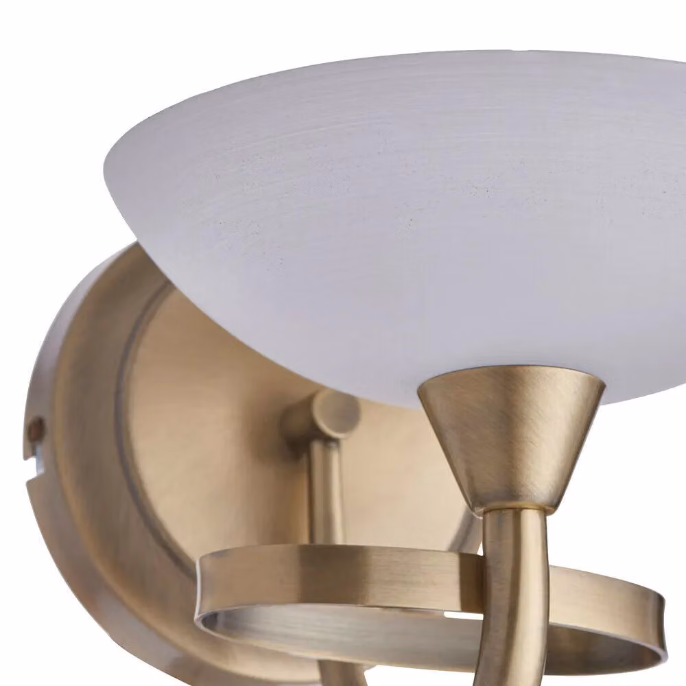 Loops Pack of 2 Dimmable LED Vintage Curved Wall Lights in Brass and White Lined Glass – 2