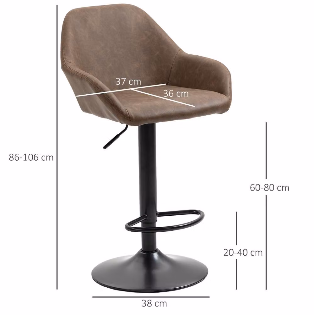 STILVORA Set of 2 Height Adjustable Bar Stools with Metal Frame and Synthetic Leather in Dark Brown – 2