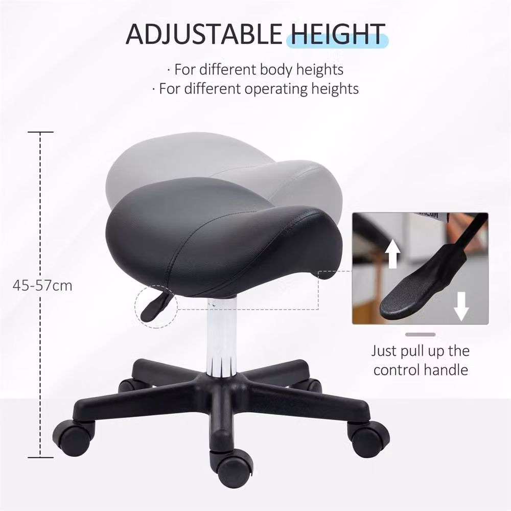EONLION Black PU Leather Saddle Stool with Castors and Metal Frame – 4