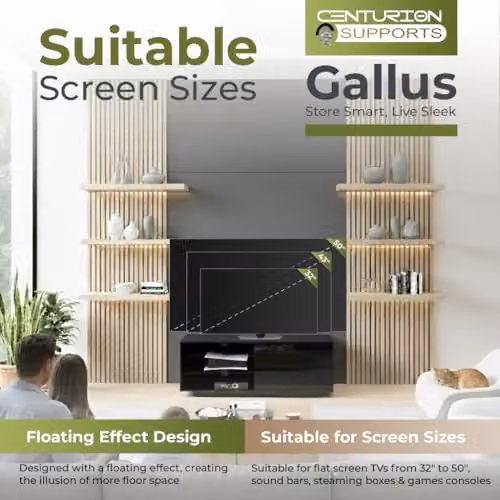 Centurion Gallus Gloss Black TV Stand with 2 Drawers and 3 Shelves for 26-55 inch LED/LCD/Plasma Screens, W: 110 cm, D: 39.5 cm, H: 47.5 cm – 2