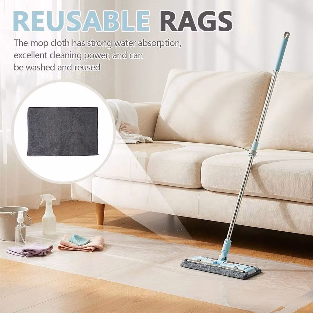 NESTLUNE Blue Flat Floor Cleaning Mop with 135 cm Telescopic Stainless Steel Handle and Microfibre Pad – 4