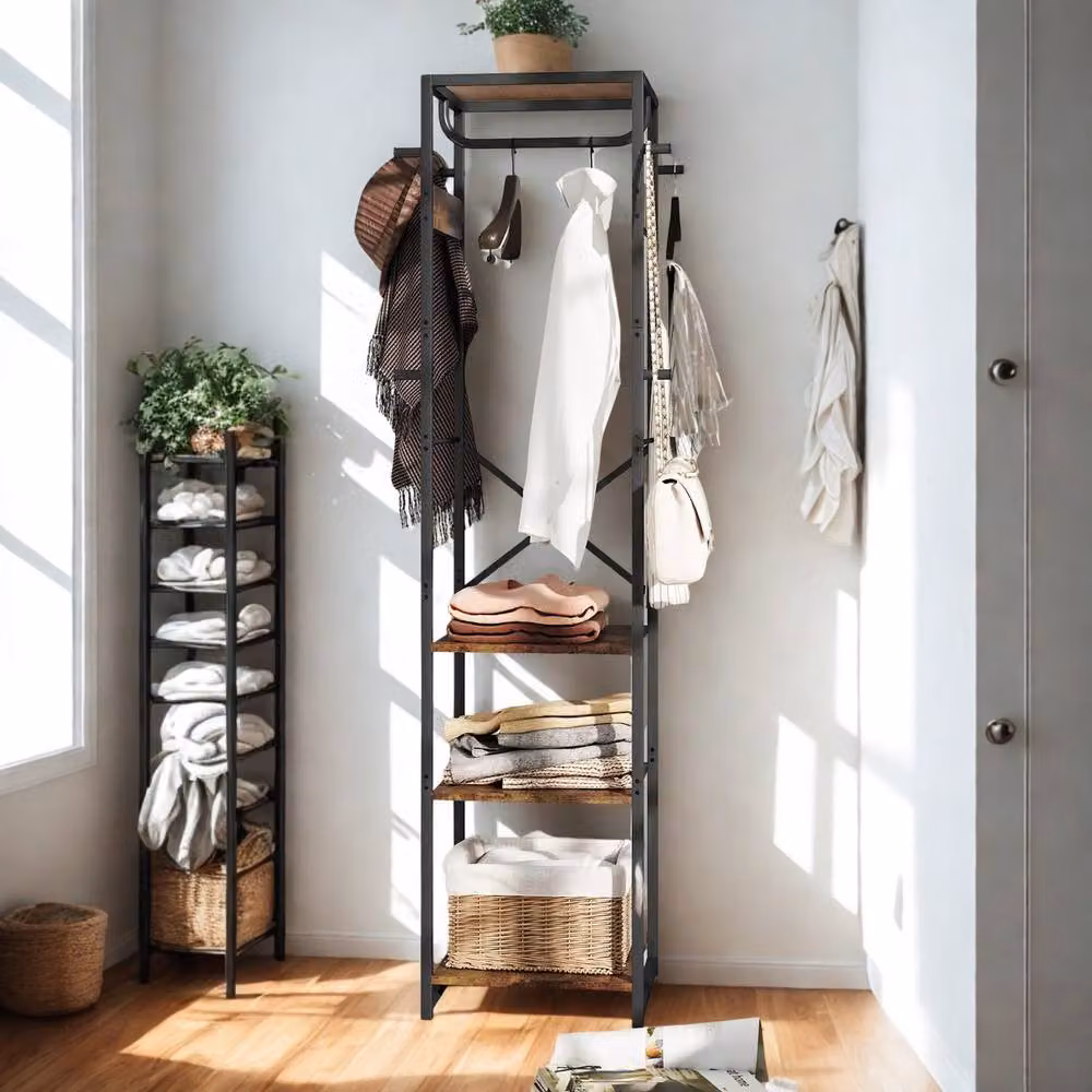 FURNOS Industrial Hall Tree with Bench and Coat Rack in Brown and Black, H 170 x W 100 x D 38.5 cm – 2