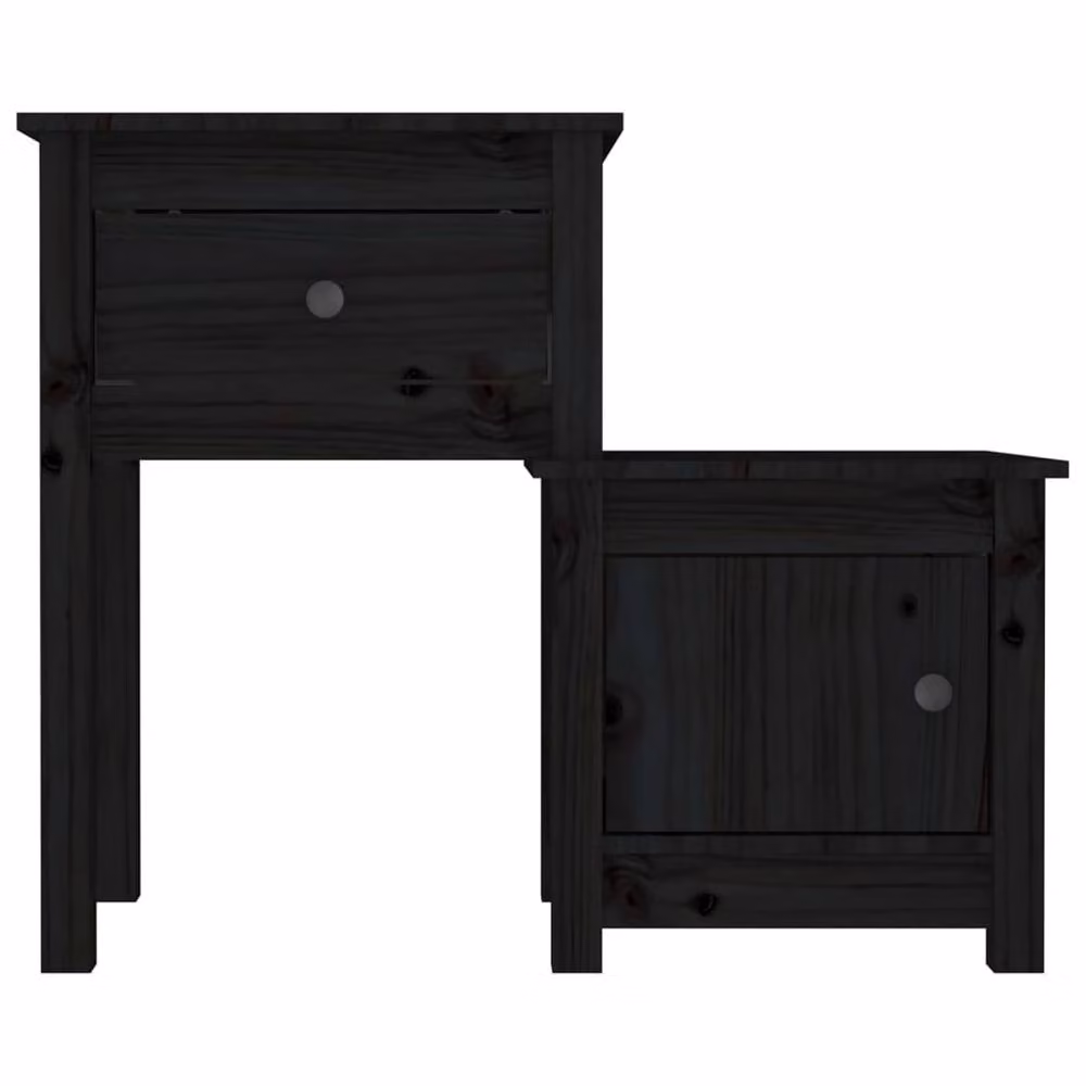 Berkfield Home Black Rustic Solid Wood Pine Bedside Cabinet W/D/H: 79.5 x 38 x 65.5 cm – 3