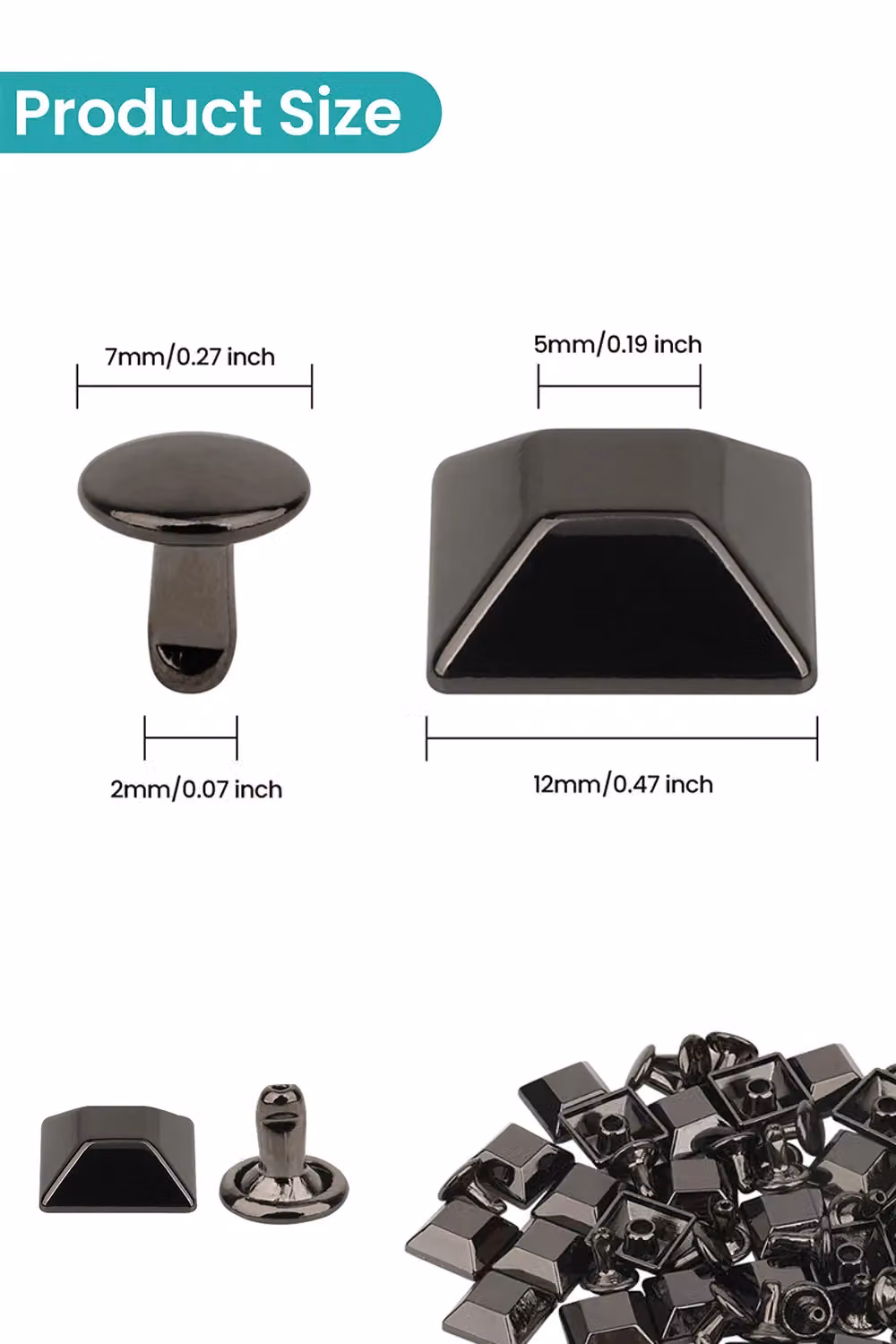 Neel Blue Black Nickel-Plated Alloy Pyramid Feet Caps with 7mm Back Rivets, 12mm, 25 Pieces – 2
