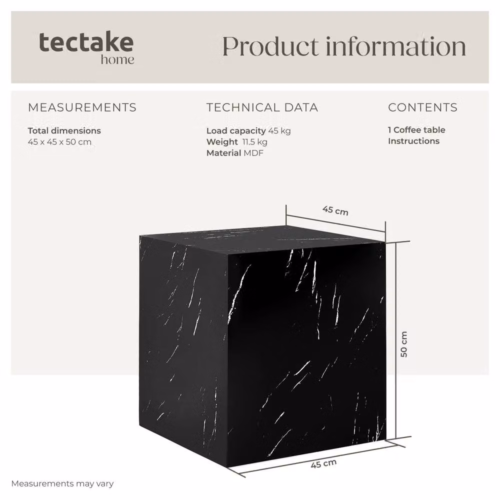 tectake Lasley Coffee Table in Black Marble Look, W/D/H: 45 x 45 x 50 cm – 5