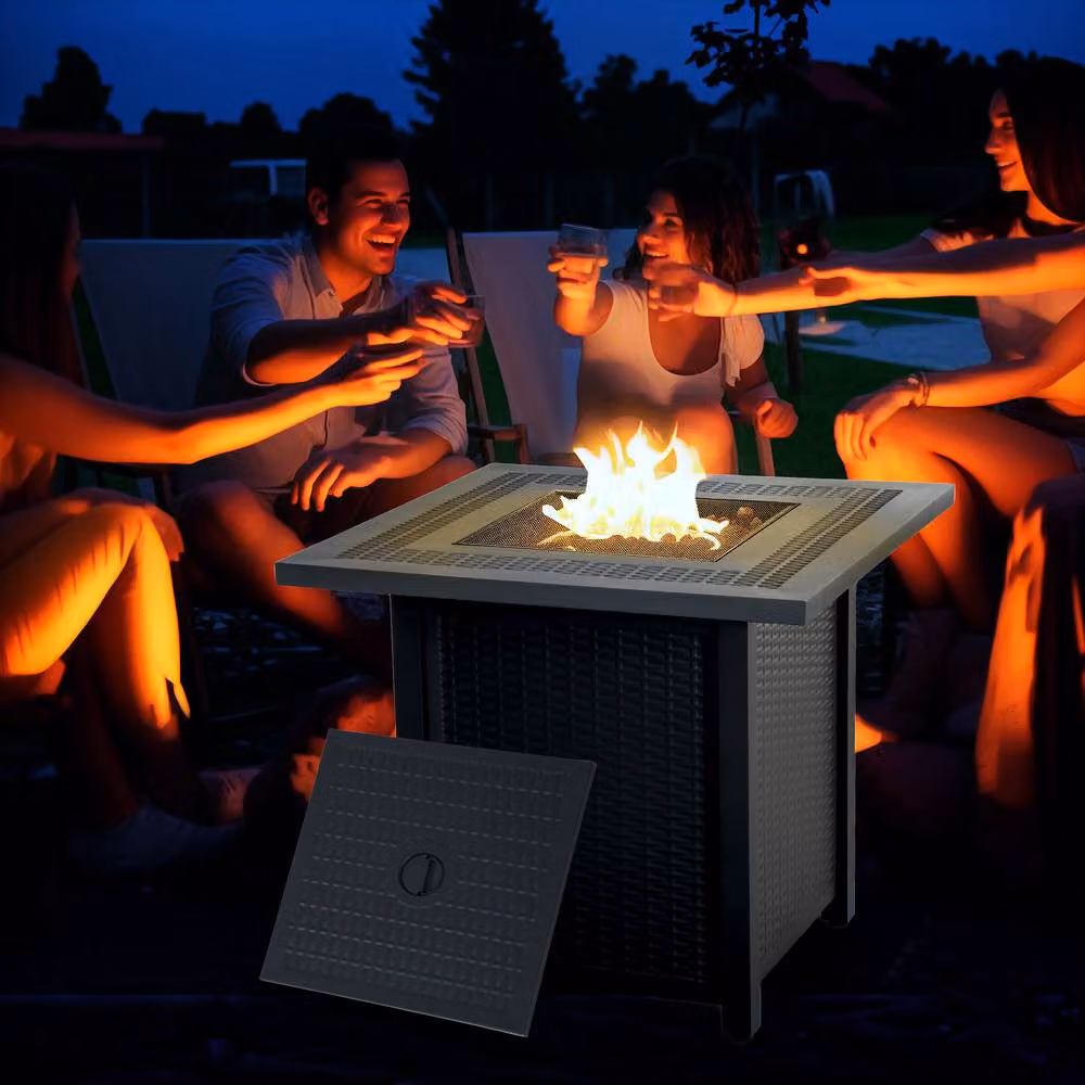 Rolipo Gas Fire Pit Table in Black and Dark Grey, W/D/H: 71 x 71 x 62 cm – 3
