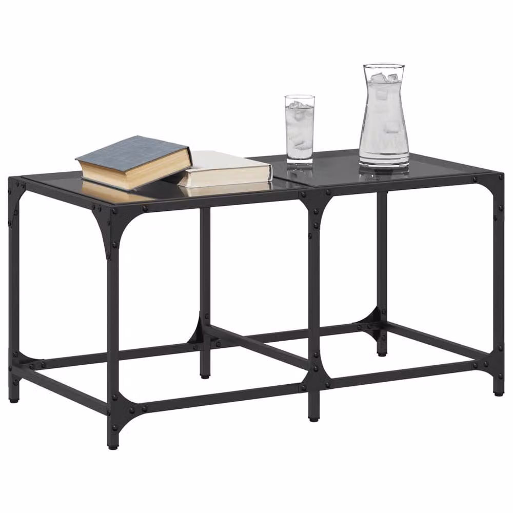Berkfield Home Modern Rectangular Coffee Table with Black Glass Top and Steel Frame, W: 78.5 cm, D: 40 cm, H: 40 cm – 3