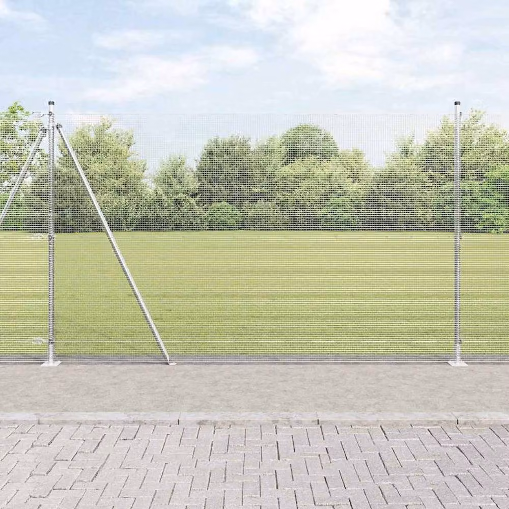 Berkfield Home Welded Wire Fence with 13 Flanged Posts, Galvanised Steel, Silver, 1.4 x 25 m – 1