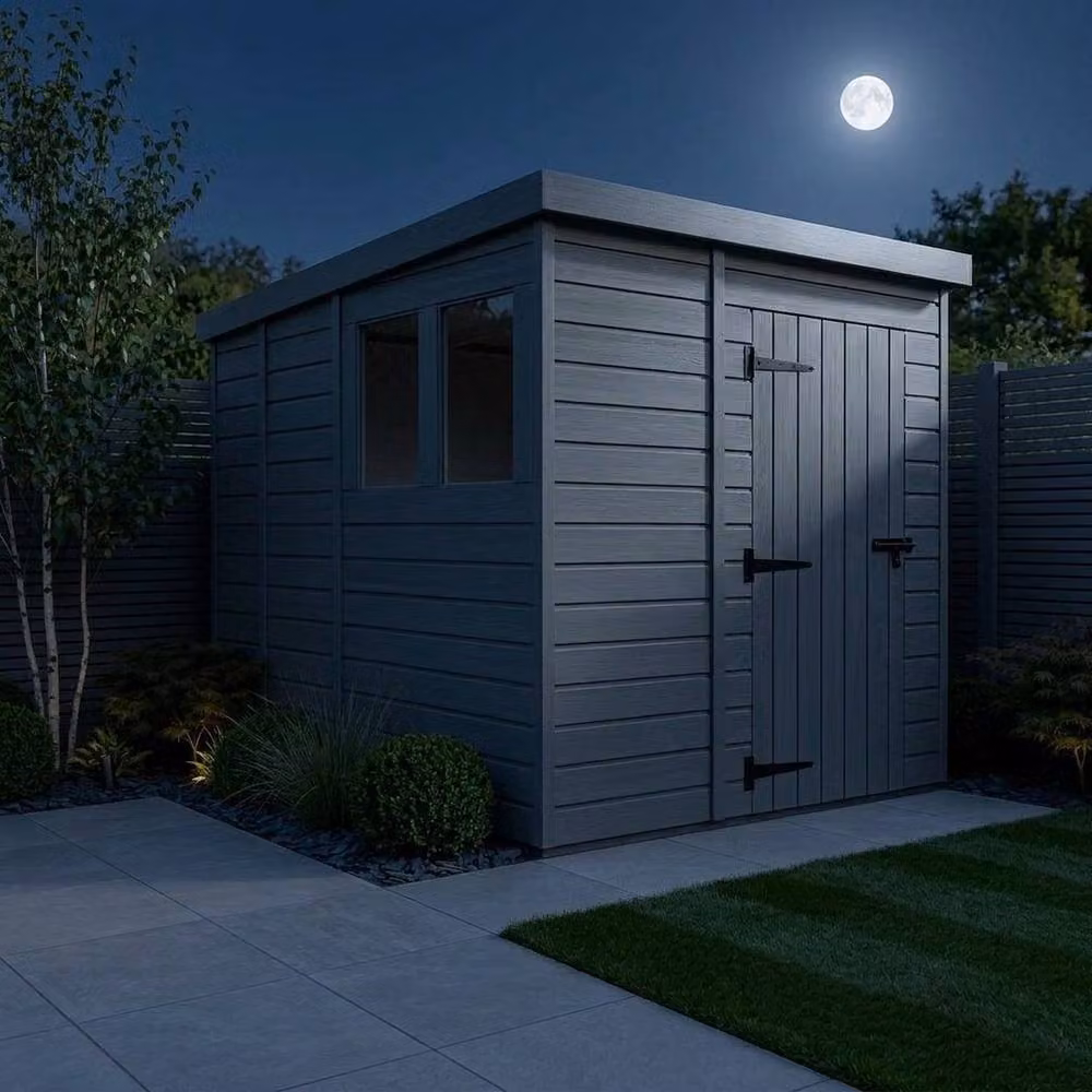 Buttercup Farm Grey Composite Pent Garden Shed with Single Door and Windows W/D/H: 274 x 213 x 210 cm – 3