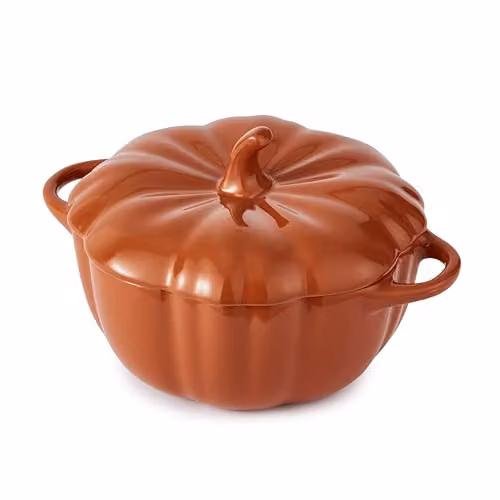 Tower Orange Pumpkin Stoneware Casserole Dish with Lid, 0.71 l, Diameter: 19.5 cm